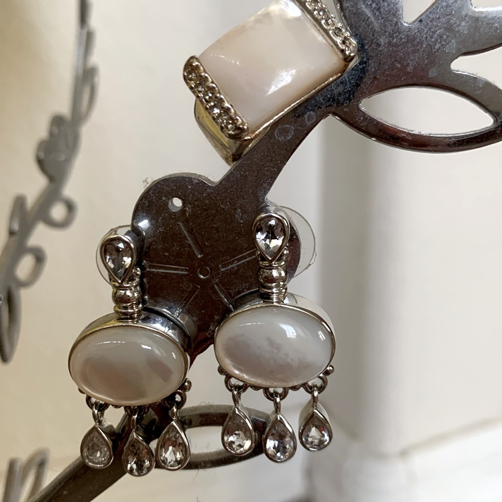 Ross Simons Mother of Pearl and White Topaz Earrings + Mother of Pearl Ring SZ 6